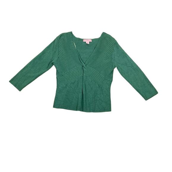 Bandolino Green Twist Front Ribbed Sweater Size L - Picture 4 of 9
